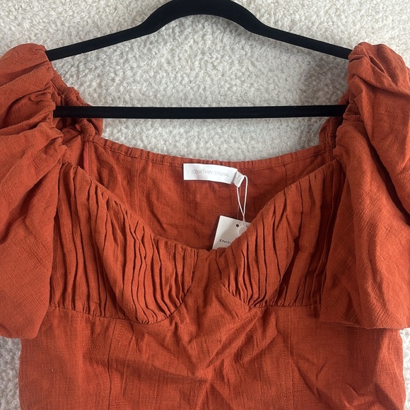 NWT Jonathan Simkhai Womens Orange Jacquard Linen Puff Sleeve Crop Top Size 8 - Picture 5 of 12